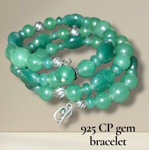Carolyn Pollack Sterling Silver 925 Green Gemstone Wrap Bracelet